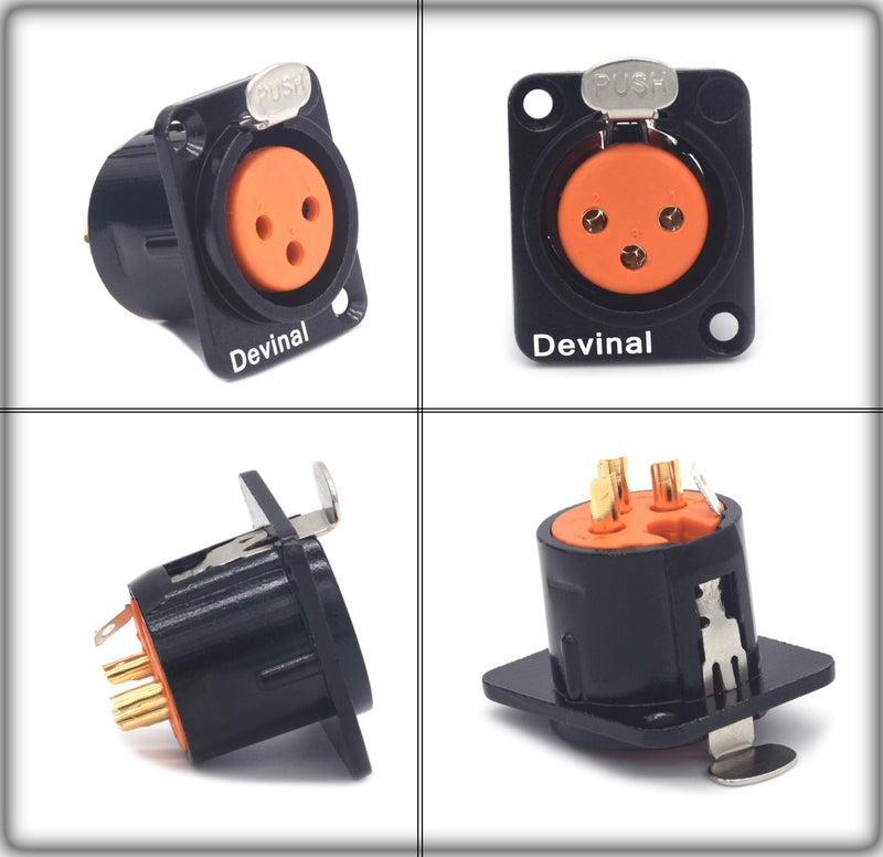 Devinal XLR Female Jack 3 Pin - Chassis Panel Mount Jacks D Series Size, Black Metal Housing - Fits Series D Pattern Holes Audio Studio Connector - 4 Pack - Image 2